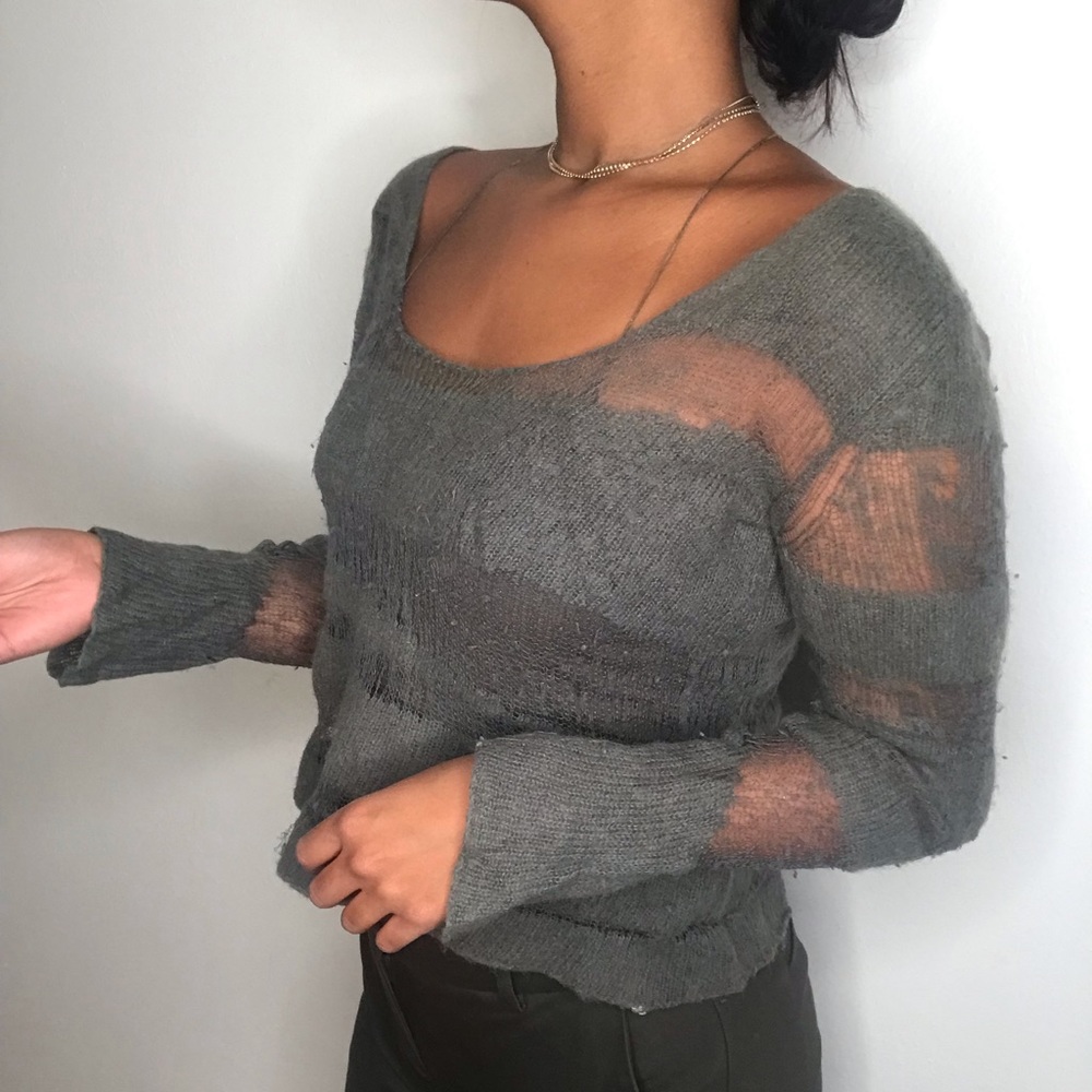 Sheer, mesh olive green long sleeve sweater!!